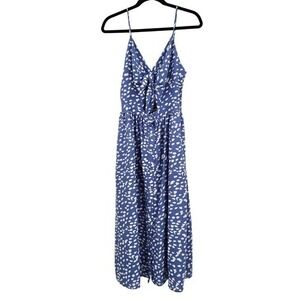 Adrienne Blue Spotted‎ Print Cut Out Tie Front Button Down Midi Sundress Medium
